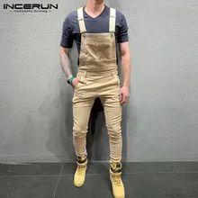 INCERUN, мужской комбинезон, штаны, одноцветные, для бега,, подтяжки, уличная одежда, с карманами, для фитнеса, брюки, нагрудник, повседневные мужские комбинезоны размера плюс