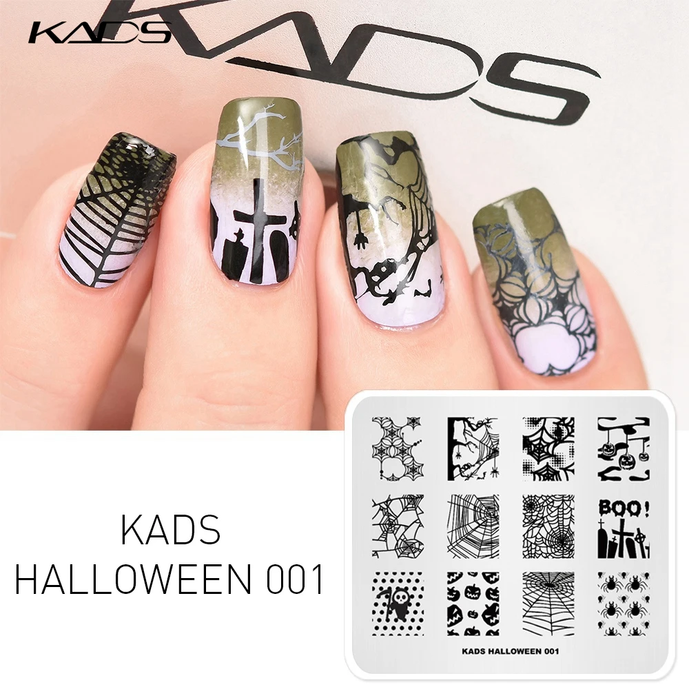 KADS New Halloween Nail Stamping Plates Nail Art Template Ghosts Skeletons Pumpkin Spider Pattern Image Stamp Stencil Tools