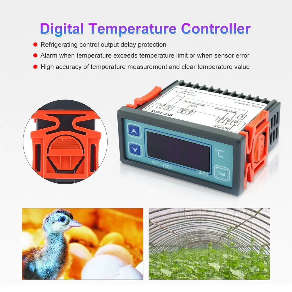 Цифровой регулятор температуры, термостат для холодильника, терморегулятор, датчик термопары, STC-100A