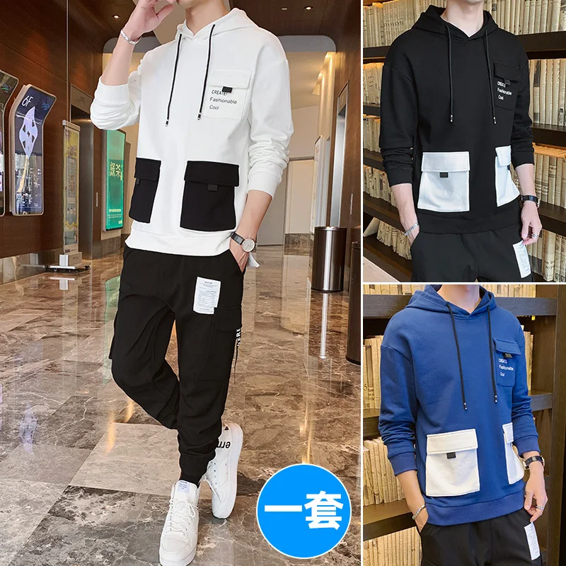 

Hoodie MEN'S Suit Teenager Korean-style Trend Students Hooded Coat 2019 Spring And Autumn Men Casual Sports Clothing