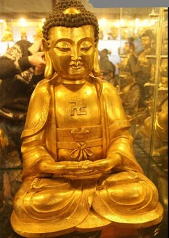 21&quotTibetan Buddhism Temple Old Purple Bronze 24K Gold Sit sakyamuni Buddha Statue |