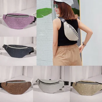 

fashion sequin waist bag Fanny Pack Phone Purse PU Leather money Belt hip bags
