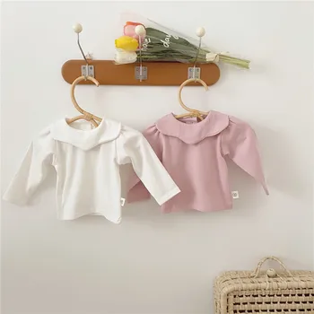 

2 pcs/lot EnkeliBB Toddler Girl Long Sleeve T Shirt Ruffle Collar Cute Korean Baby Autumn Winter Basic T Shirts Toddler Clothes