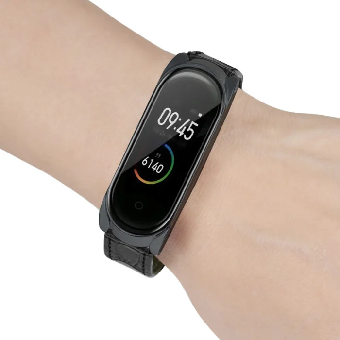 Кожаный ремешок браслет ремешок с металлическим чехлом для Xiaomi Mi Band 4 SP99