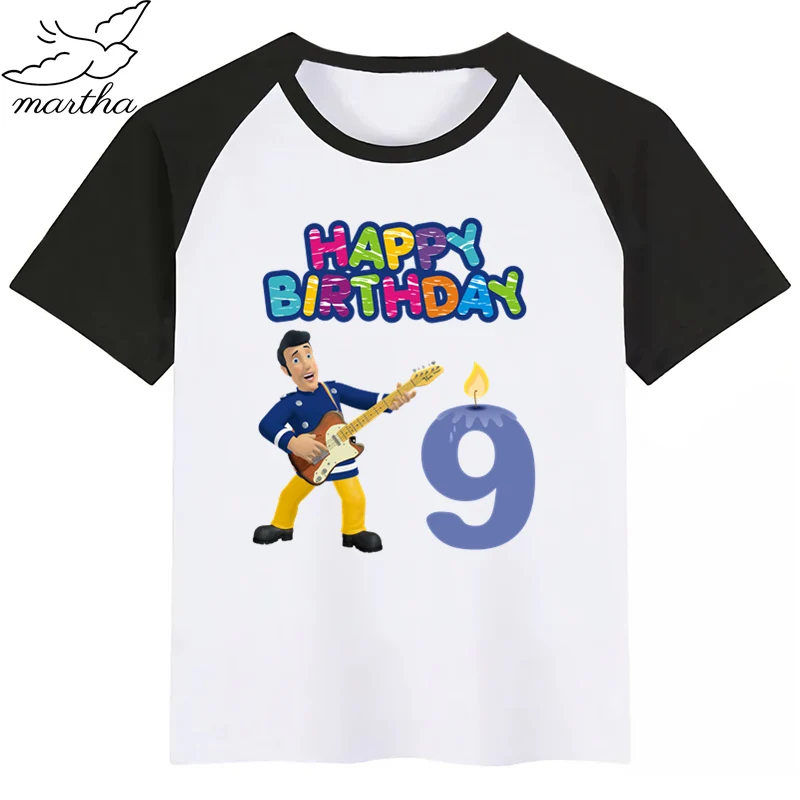 BlackI Одежда для детей с надписью «Happy Birthday Number», «Fireman Sam DIYKids»; футболка для девочек; подарок на день рождения; одежда для детей; футболки для мальчиков; футболки для малышей - Цвет: BlackI