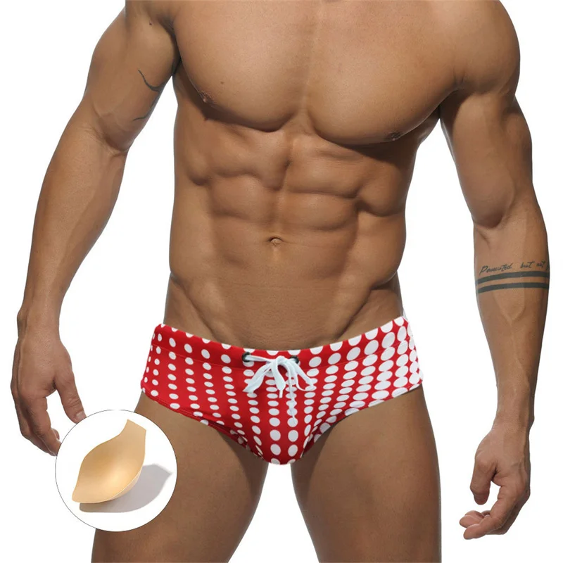 

Mens Briefs Sexy Beach Briefs Men's Swimwear Low Waist Bikini Shorts Swimming Gay Mens Swim Trunks DOT with/withou Pad