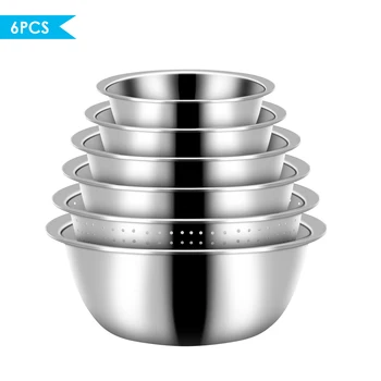 

6pcs Stainless Steel Mixing Bowls Set with Colander Stackable Mixing Non Slip Nesting Bowls for Prepping Cooking Baking