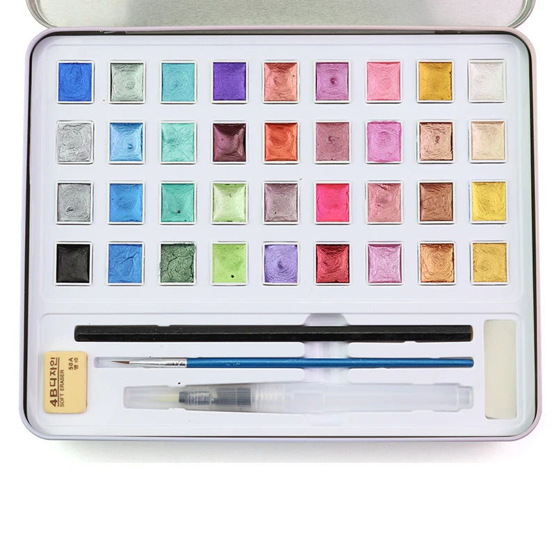 Dry Glitter Metallic Watercolor Paint Box Set, Artist Pearl Pigment Drawing