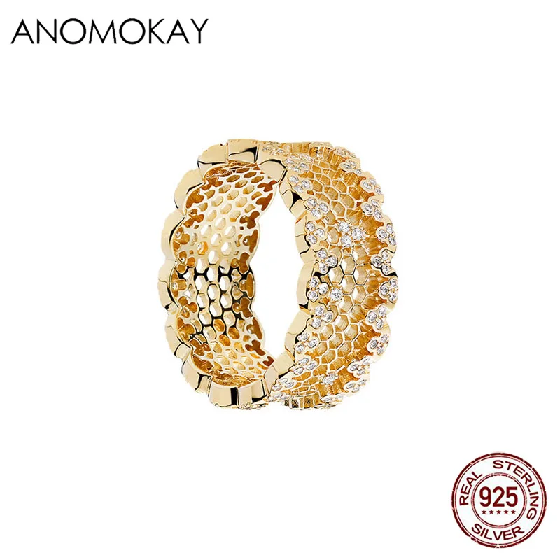 Anomookay, 925 пробы, Серебряное пчелиное гнездо, кружево, очаровательные кольца на палец для женщин и девушек, хорошее CZ розовое золото, кольцо, ювелирное изделие, подарок Анель - Цвет основного камня: Bee Nest Ring