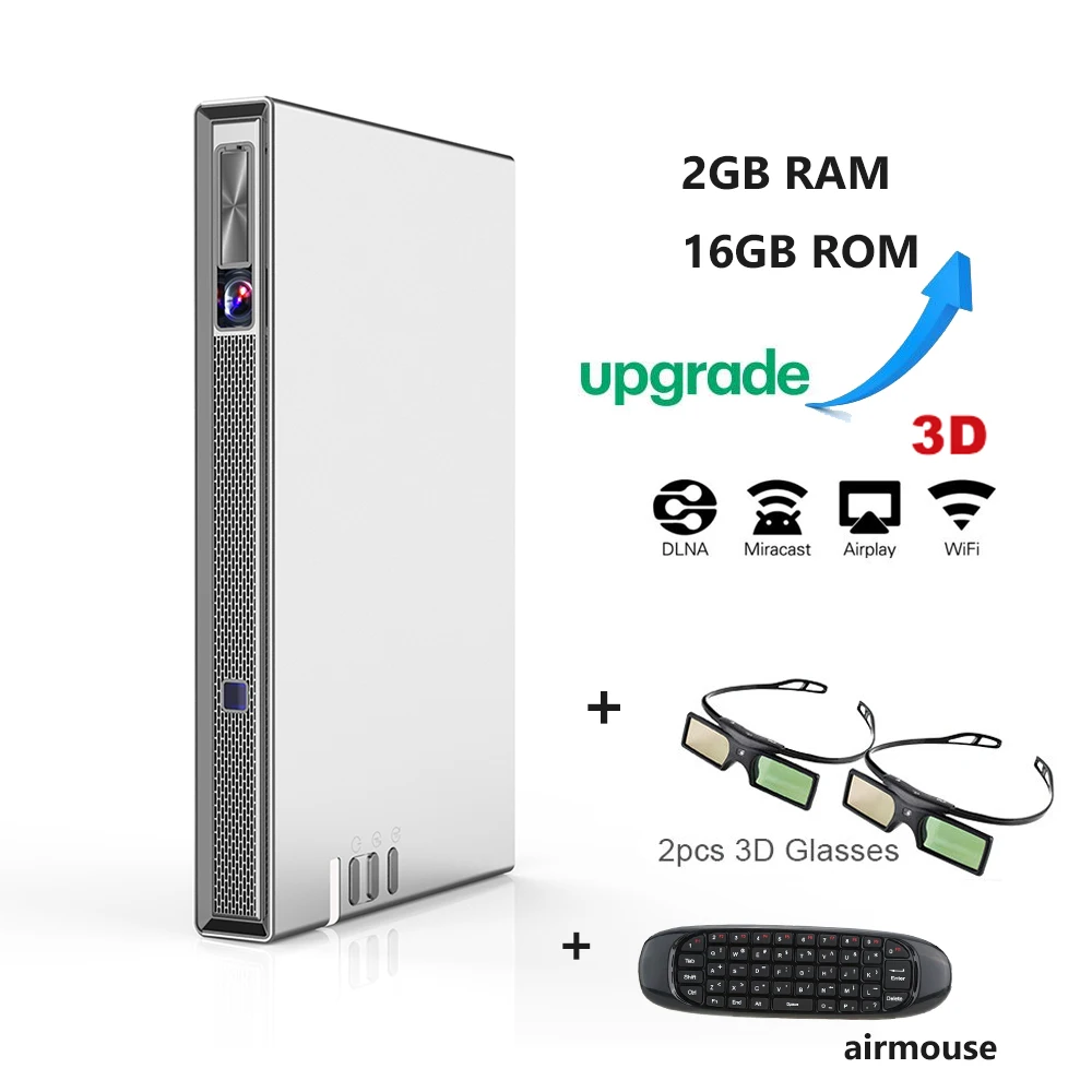 Vivicine T5 4k мини-проектор, Android 6,0 Bluetooth 4,2, 4000 мАч батарея, Смарт HDMI USB PC игры мобильный проектор - Цвет: Airmouse 3D glasses