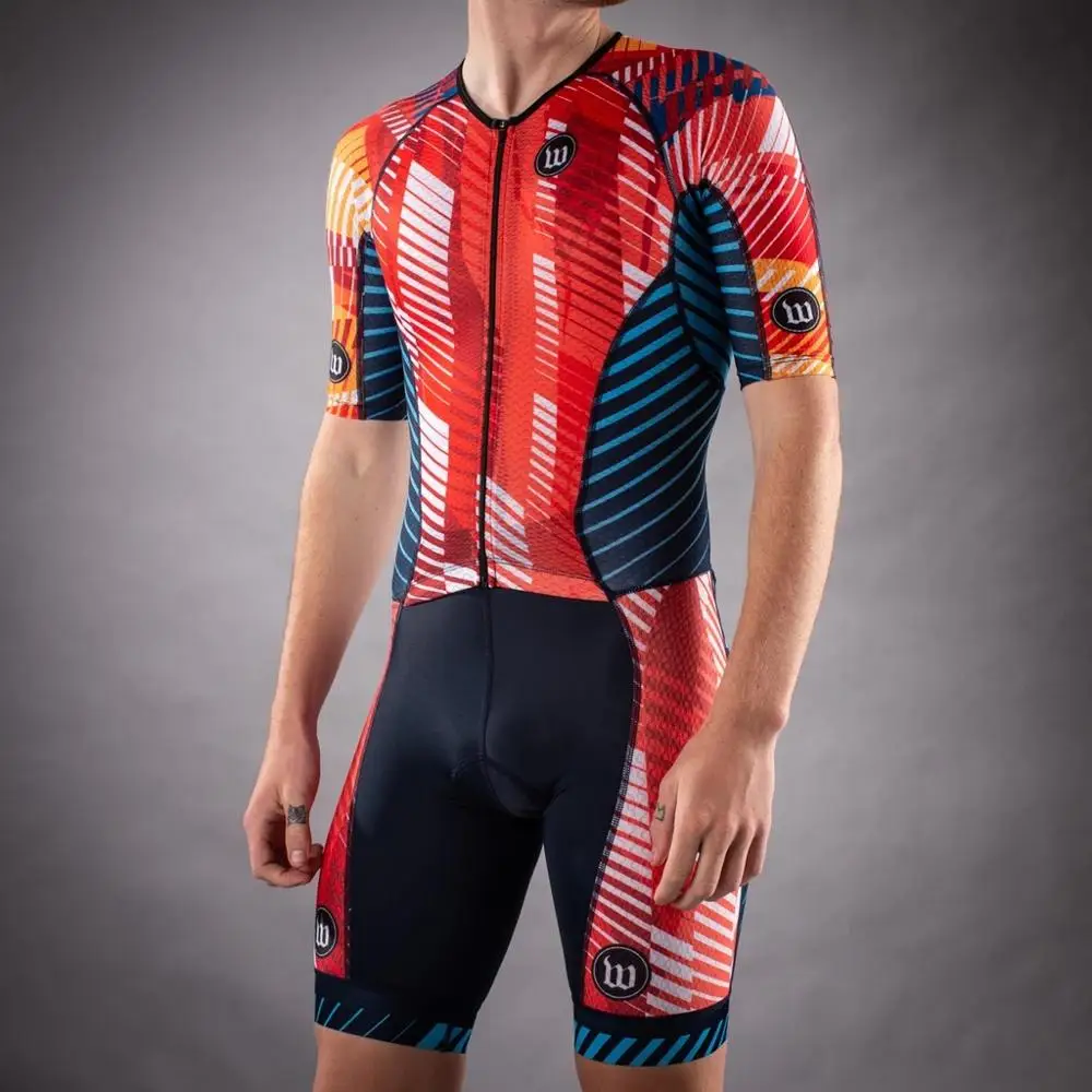 

WATTIE Custom Lycra Red Skin Suit Triathlon Men Cycling Kit One Piece Cycling Suit Breathable Road Bike Skinsuit Bike Clothing