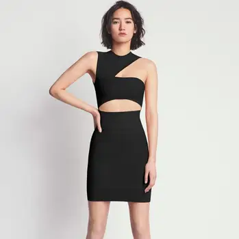 

Free Shipping Solid Nude Sexy Cut Out Women Summer Bandage Dress 2019 Designer Fashion Party Dress Club Vestido