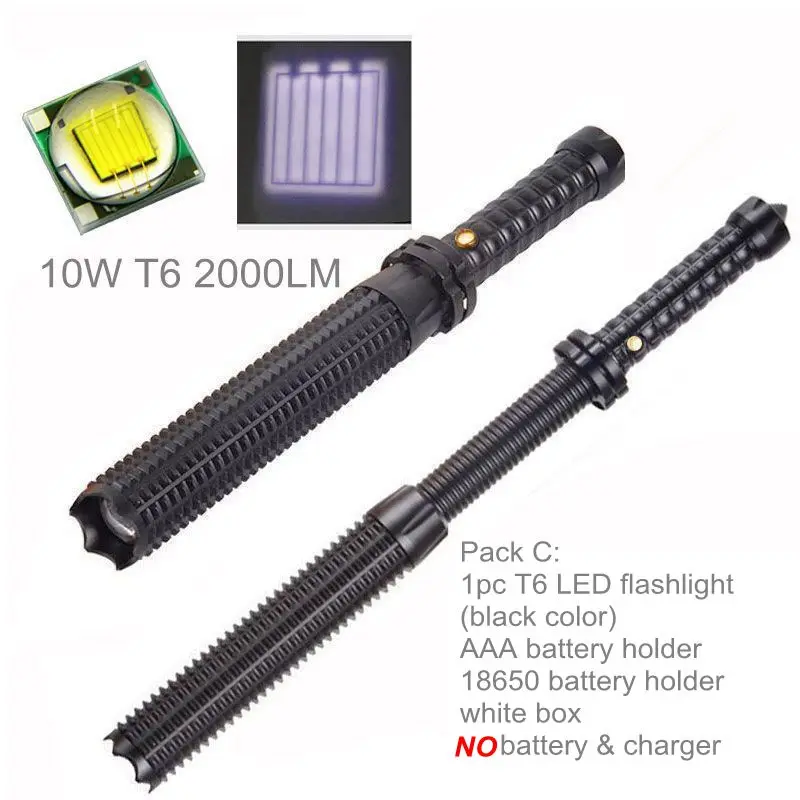 TMWT 10 W XML T6 или 5 W Q5 светодиодный самооборона расширяемый дубинку фонарик Torch Light телескопическая для аварийного - Испускаемый цвет: T6 Black