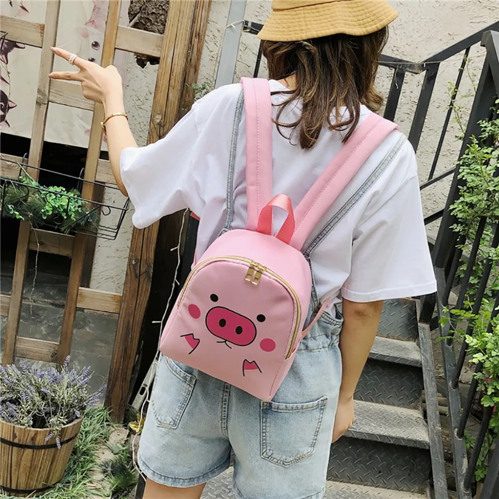 Women Rucksack Teenagers Backpack Nylon School Bags for Girls Cartoon Pig Square Satchel Light Shoulder Bag Mochila Mujer