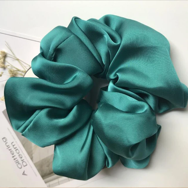 Oversized Hair Scrunchies For Women Solid Satin Silk Scrunchie Hair Rubber Bands Elastic Hair Ties Accessories Ponytail Holder Blackish Green
