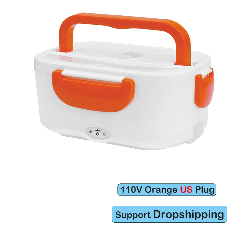 Многофункциональный портативный Электрический нагревательный Ланч-бокс для детей и взрослых, подогреватель пищи, контейнер для риса, для дома и офиса, поставка автомобиля, Прямая поставка - Цвет: Orange US Plug