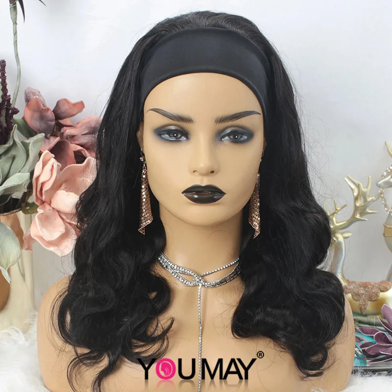 Body Wave Headband Wig 250 Density Human Hair Wig With Headbands Attached Brazilian Virgin Hair Frontal For Black Woman YouMay