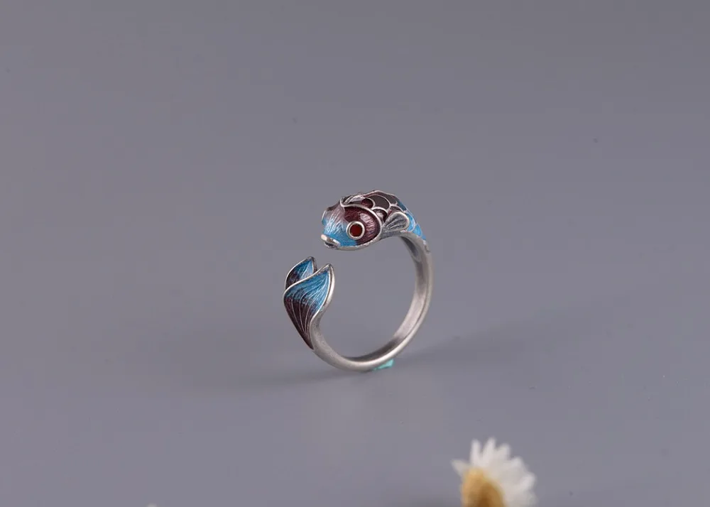 GAGAFEEL кольцо из стерлингового серебра S925 пробы для женщин, кольцо с эмалью карпа кои, матовое классическое ювелирное изделие, винтажные кольца с рыбками