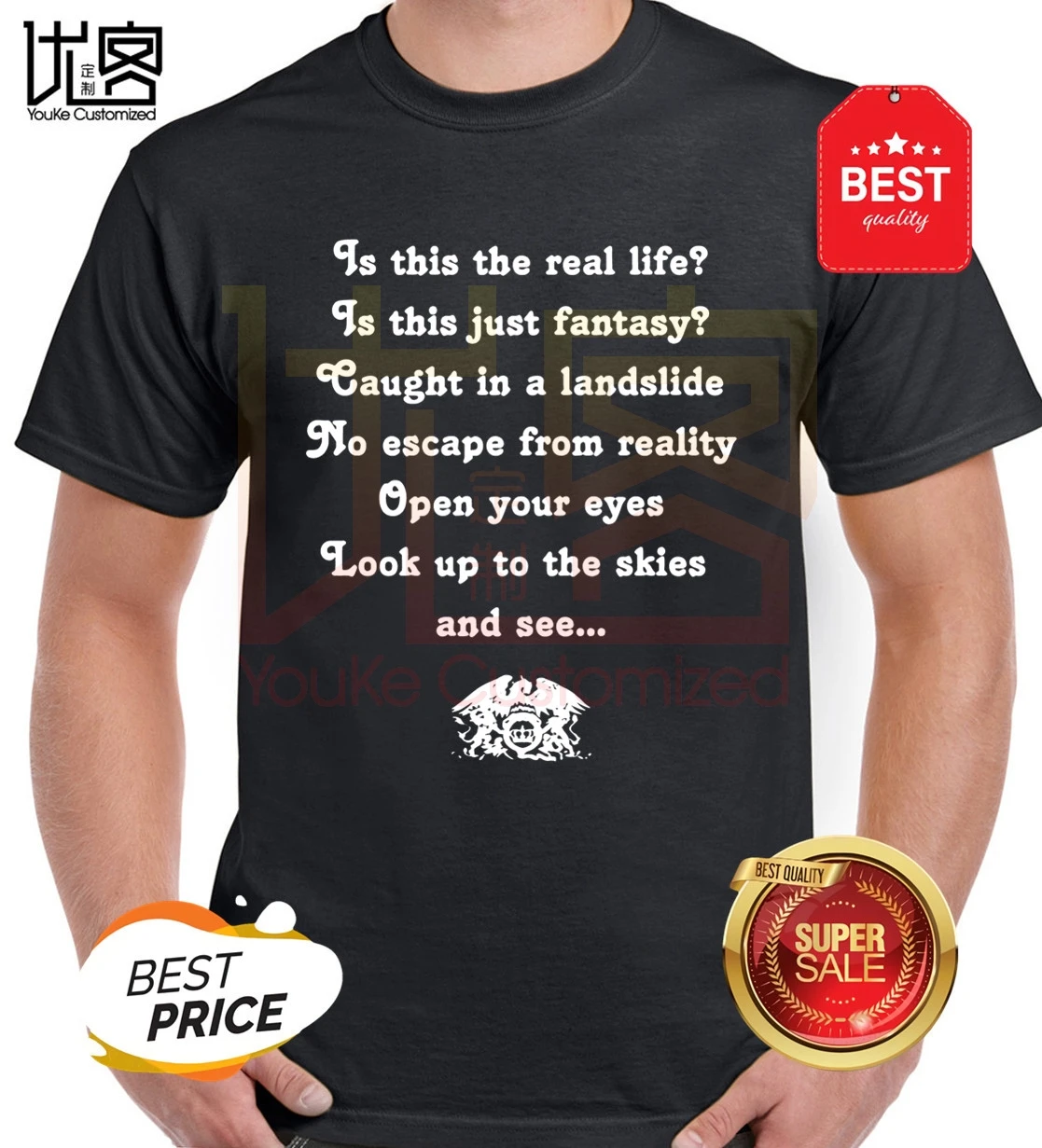Men T Shirt Queen Bohemian Rhapsody Freddie Mercury Tshirt Rock Tee Funny T-Shirt Discout New Fashion Top Clothing Cotton Black | Мужская