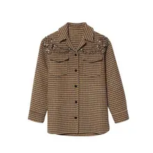 Осенняя и зимняя новая клетчатая куртка с бисером и шерстяным силуэтом