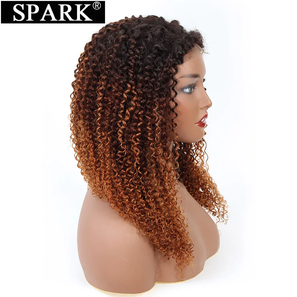 SPARK 4*4 парик с закрытием шнурка Омбре Remy бразильские человеческие волосы кудрявые