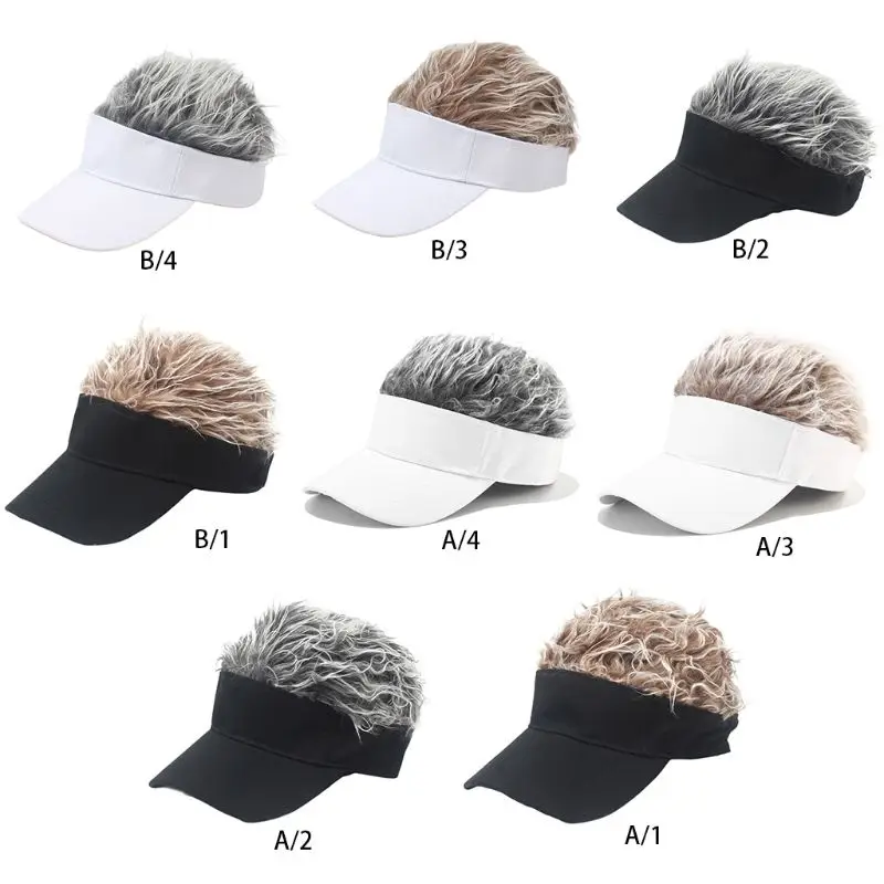 Adult Kids Funny Baseball Cap with Spiked Fake Hair Wig Solid Color Adjustable Snapback Sun Visor Hat Hip Hop Streetwear Gift
