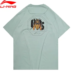 Футболка мужская из баскетбольной серии Li-Ning, свободная хлопковая дышащая подкладка, Спортивная с графическим принтом, AHSQ307 - изображение