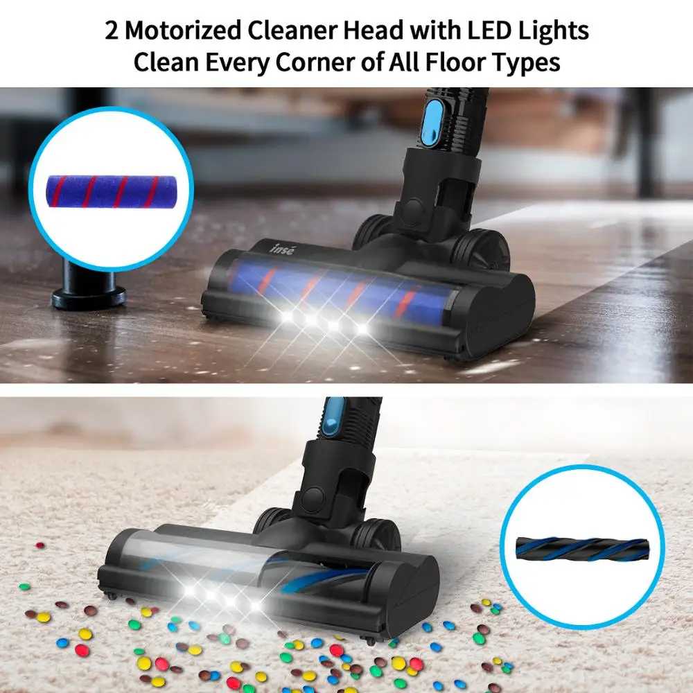 Cordless Vacuum Cleaner 23Kpa 250W Brushless Motor Stick Vacume,2ES6A Up to 40 Mins Runtime 2500mAh Rechargeable Battery, 5-in-1