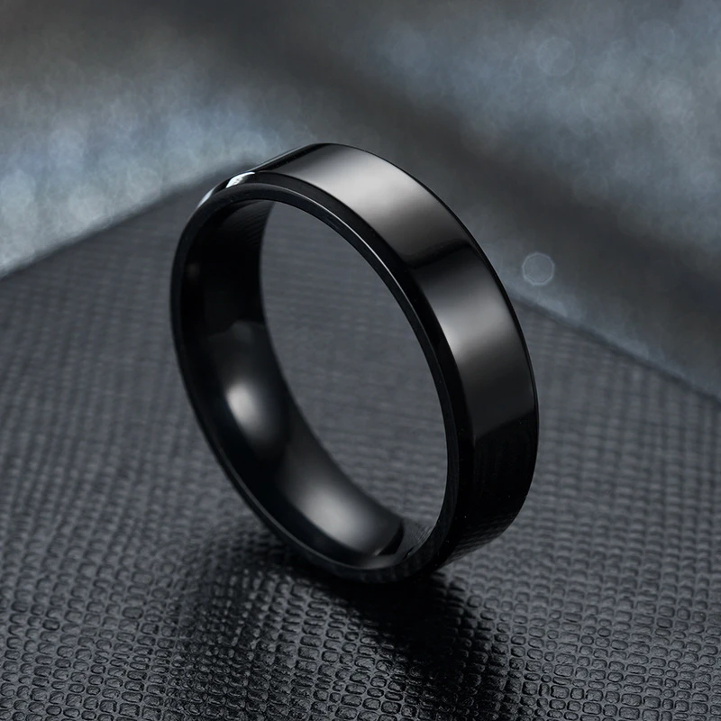 Anillos negros de acero inoxidable mujeres y hombres, de boda, ancho de 6mm, grabado personalizado, de nombre|Anillos| - AliExpress