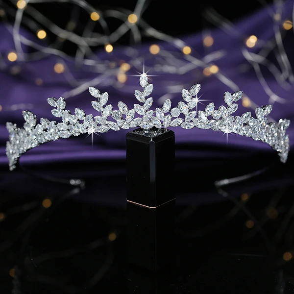 white gold Тиары и короны HADIYANA Великолепные женские свадебные аксессуары для волос модные вечерние циркониевые BC5538 Corona Princesa - Окраска металла: white gold