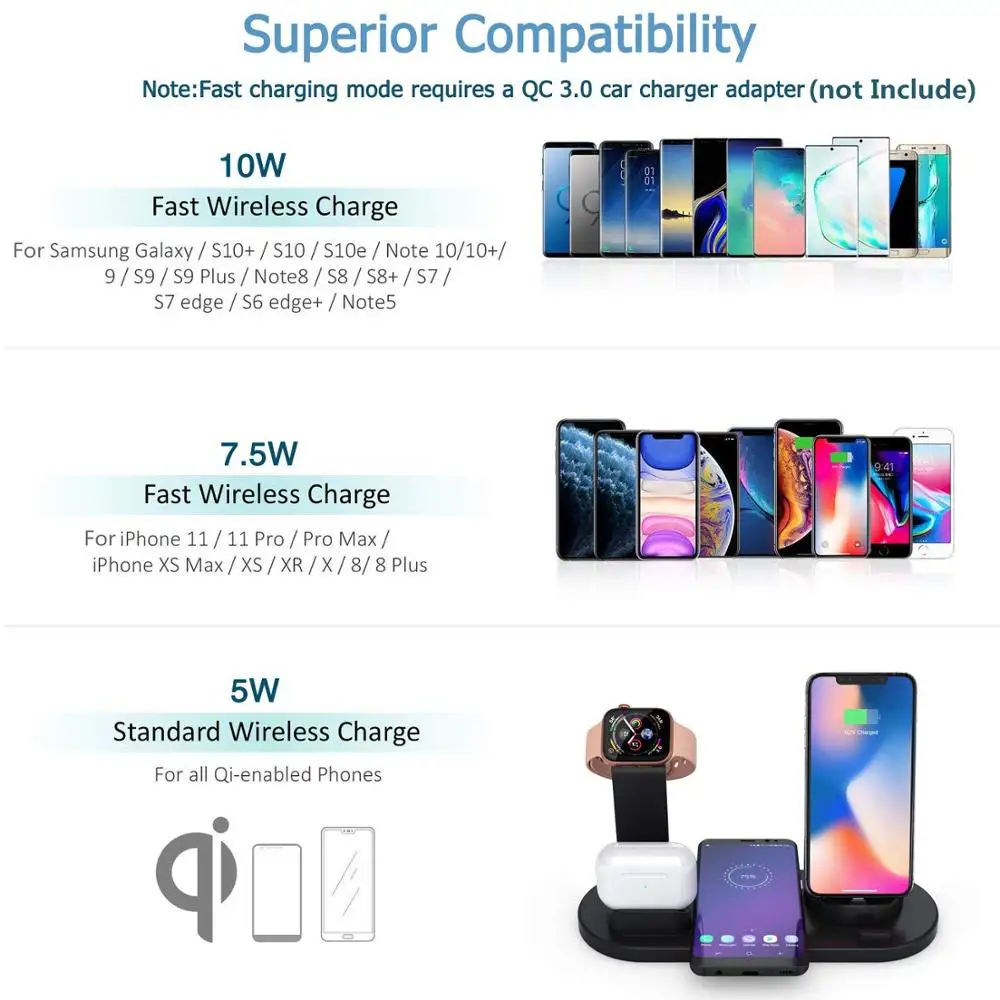 Зарядная док станция 3 в 1 держатель для Apple Watch iPhone 12 11 Pro XS XR X 8 7 6 Plus Airpods