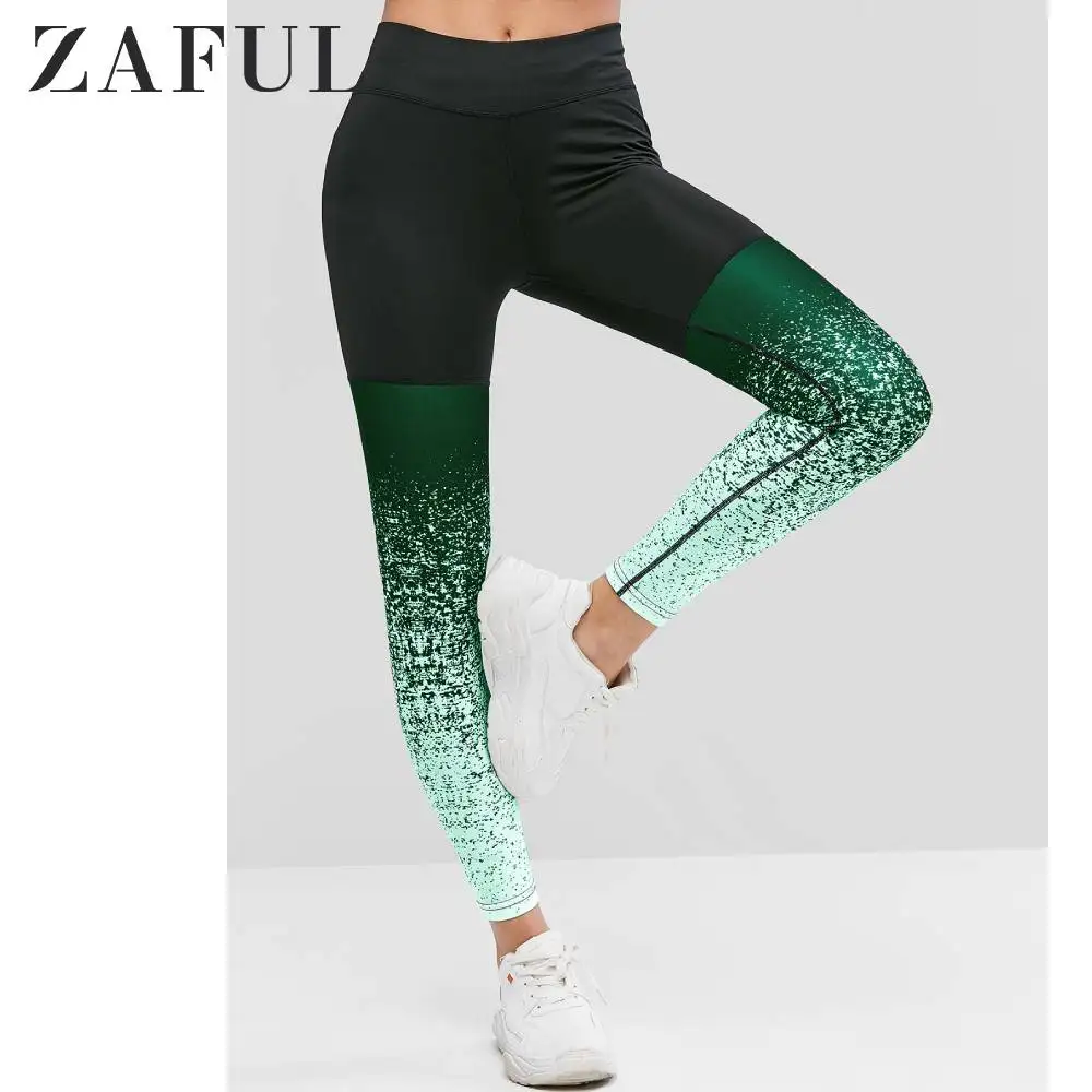ZAFUL женские леггинсы с высокой талией, с крапинчатым принтом, спортивные, повседневные, спортивные, эластичные леггинсы, одноцветные, повседневные брюки, уличная одежда