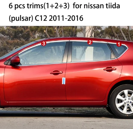 Нержавеющая сталь окна автомобиля планки для nissan tiida pulsar c11 c12 c13 2004-2013 - Цвет: 6 pcs trims