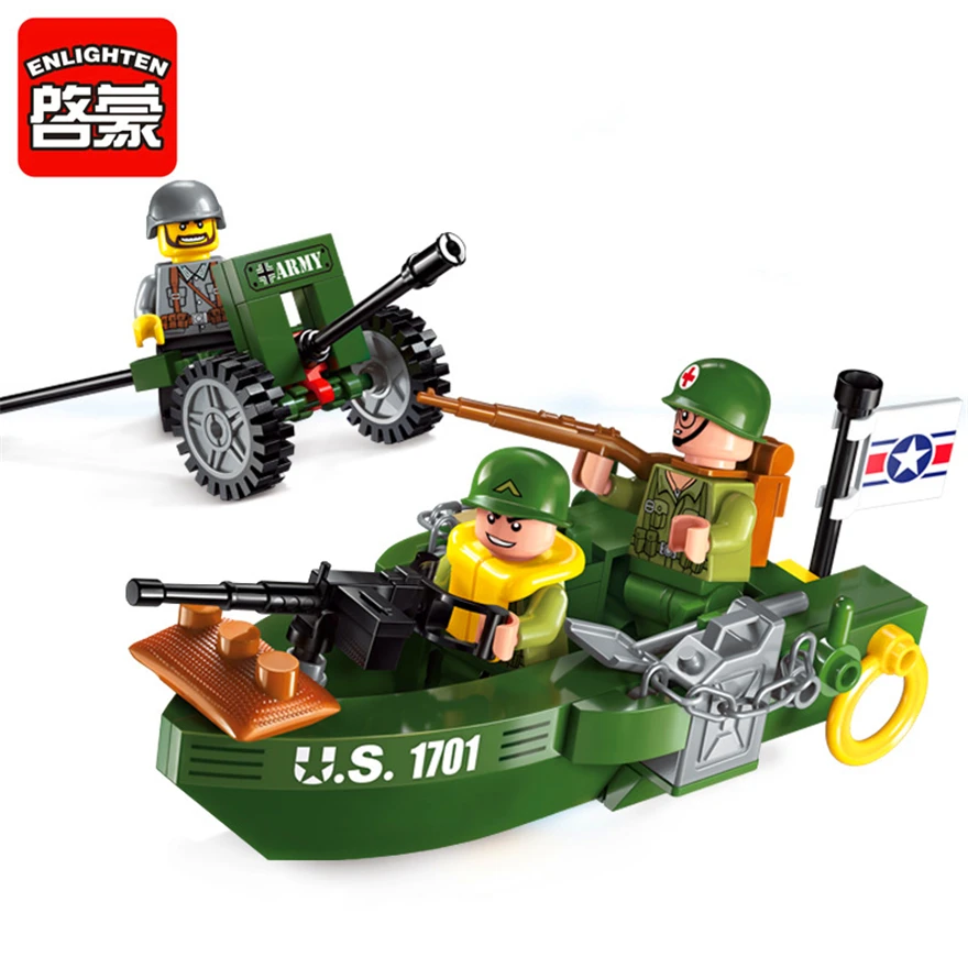 

ENLIGHTEN 1701 World War US Landing Craft Boat Building Blocks Brick Set Compatible Technic Playmobil Toys For Children