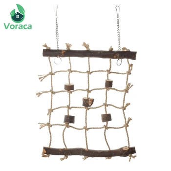 

Parrot Climbing Net Hanging Swing Ladder Bird Toys Chewing Bating Accessories Hemp Rope Pet Chew Toy Play Wood Natural Stand