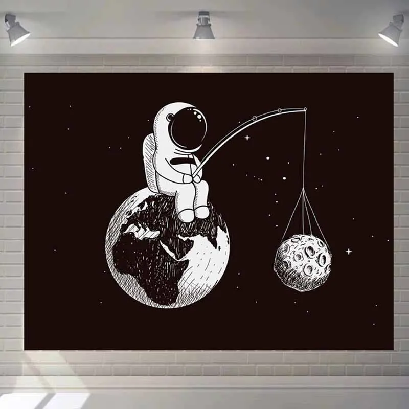 Черно-белый космонавт космический гобелен настенный Небесный настенный гобелен фон Декор хиппи психоделический гобелен ткань