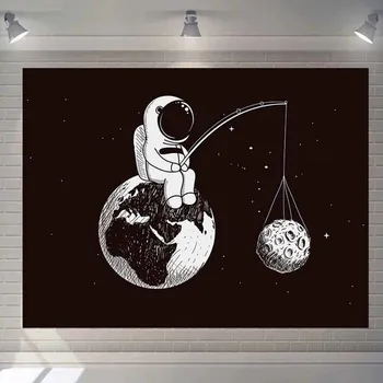 

Astronaut Planet Tapestry Wall Hanging Celestial Black And White Wall Tapestry Backdrop Decor Hippie Tapestry Psychedelic Cloth