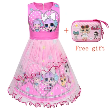 

High Quality Summer 2019 Toddler Girls Cartoon Lol Dress Kids Baby Mesh Princess Dress Bow Dress Vestidos with Wallet for Free