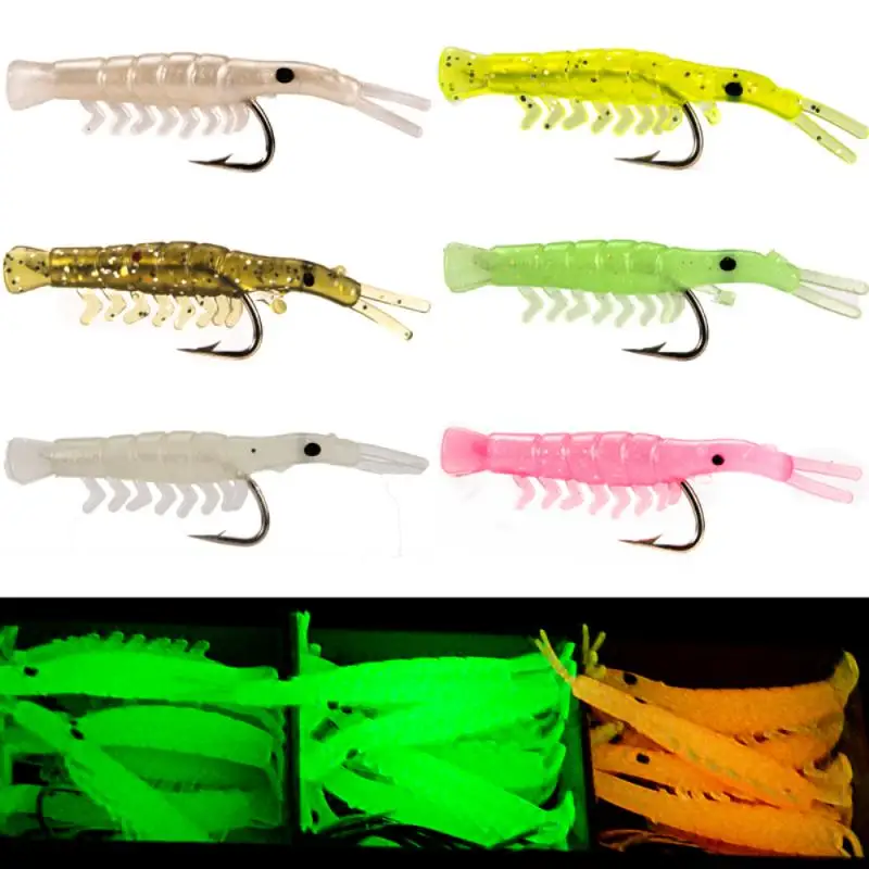 New 100pcs 2.7cm Soft Rigs Fishing Lure Glow In The Dark Luminous Shrimp Bait Jigs Worm Fake Baits Lures Set Hot | Спорт и