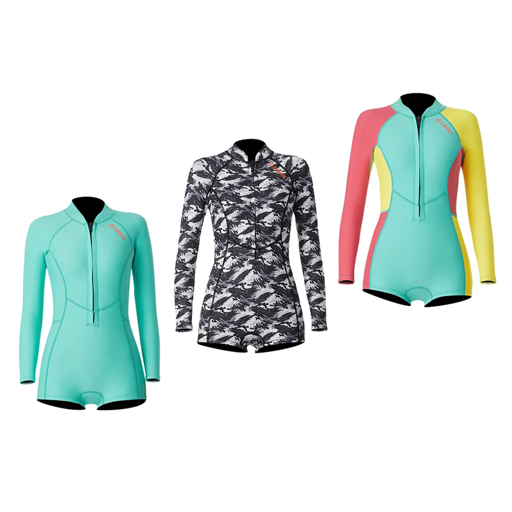 Women 1 Piece Wetsuit Front Zip Long Sleeve Diving Swimwear Women's Full Body Scuba Surfing Diving Wetsuits