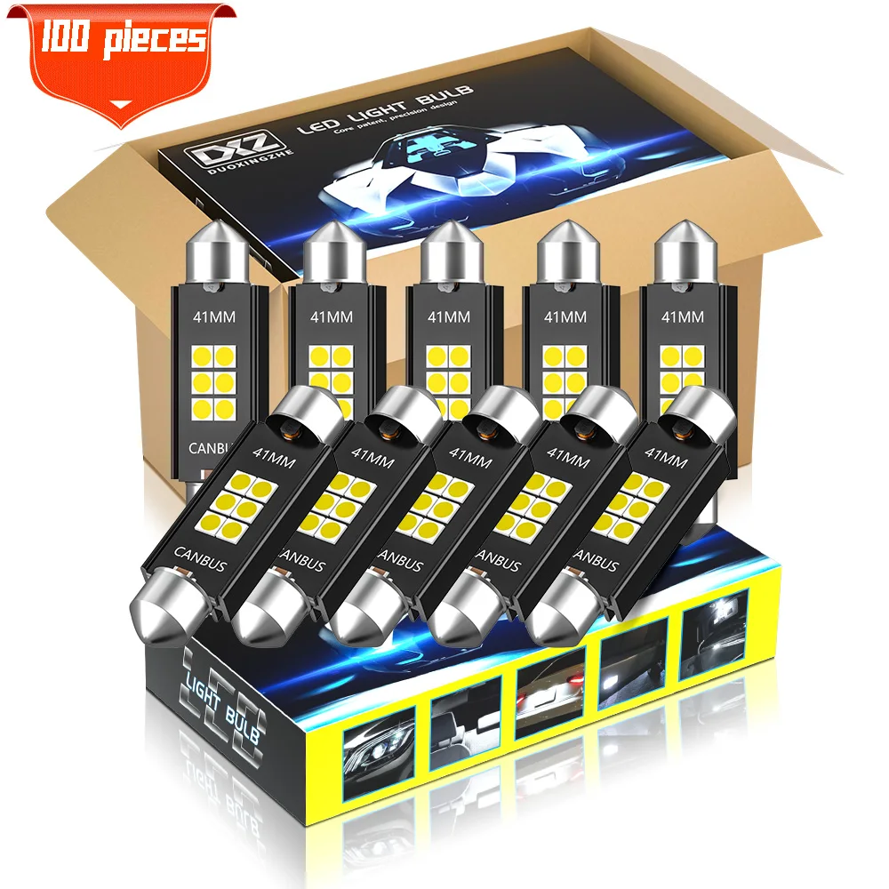 DXZ 100Pcs Festoon-41MM C5W C10W LED Bulbs Canbus 3030 6-SMD NO ERROR Car Interior Map Dome Reading Lights 12V/24V 3W Auto Lamp