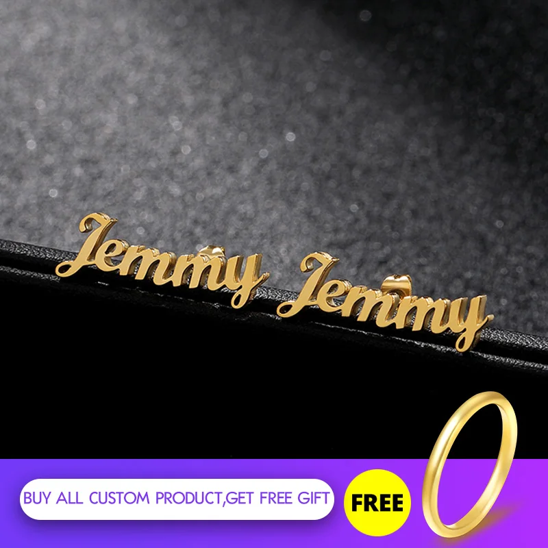 Минималистичные персонализированные серьги с именем на заказ для женщин, золотые, серебряные, нержавеющая сталь, начальная табличка, серьги-гвоздики, подарок для мамы