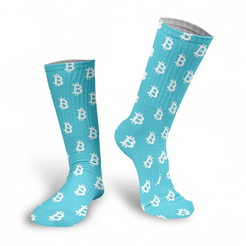 Colorful Bitcoin Currency Cotton Socks For Women Unisex 3D Printed Street Hip Hop Straight Socks Cryptocurrency High Knee Socks