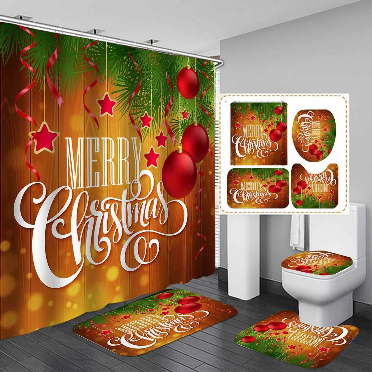180x180 см Веселый Рождественский набор для ванной шторы для ванны с рождественским узором Санта Клаус Противоскользящий Коврик для ванны и туалета чехол для сиденья ковер - Цвет: Цвет: желтый