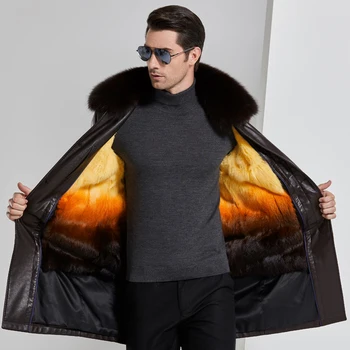 Günstige Neue Herren Leder Jacke Männer Leder Mäntel Hohe Qualität PU Oberbekleidung Männlichen Winter Kaninchen Pelz Kragen Leder Parkas