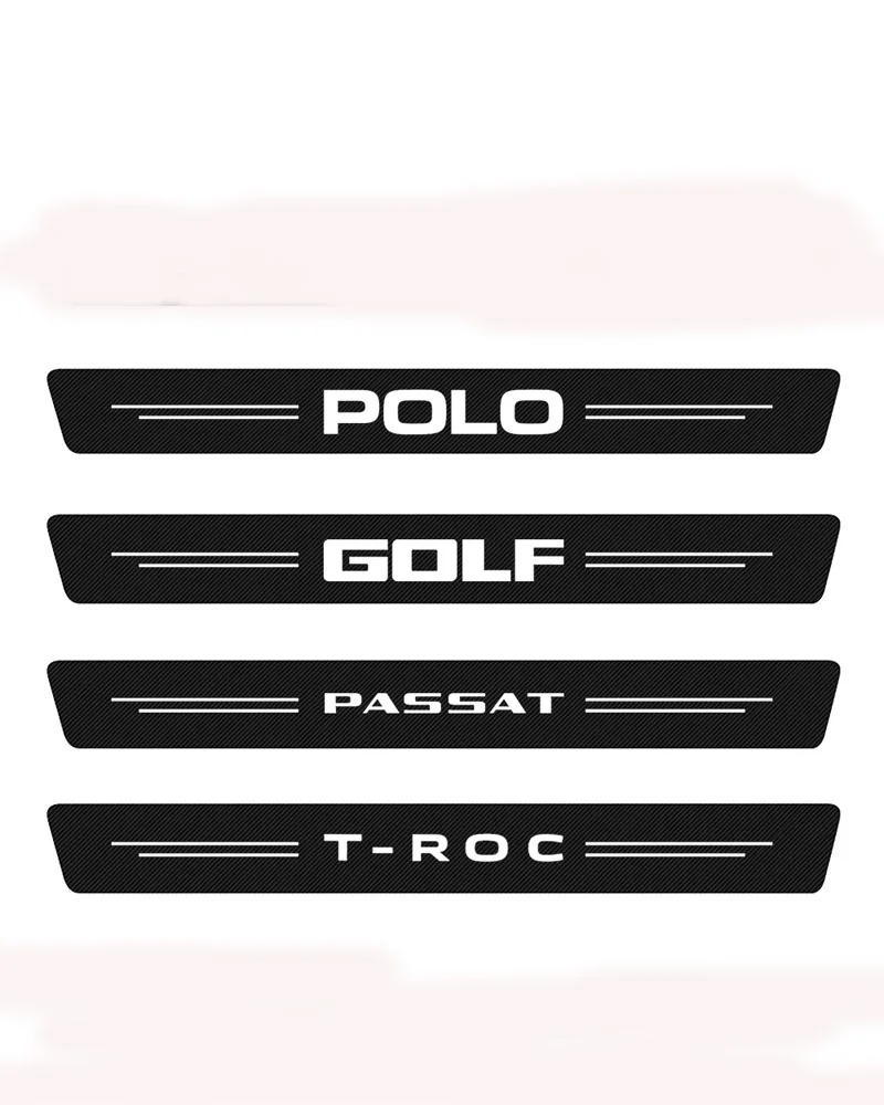 4Pcs For VW Volkswagen Rline Polo Golf Passat CC T- ROC Car Door Threshold Plate Sill Carbon Fiber Stickers Accessories Products |