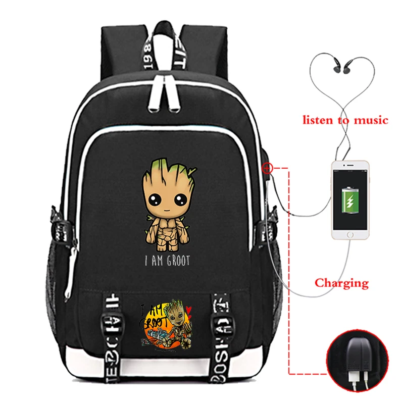 Рюкзак для ноутбука I AM Groot с usb-зарядкой для мальчиков и девочек, школьный рюкзак Mochila, модный Противоугонный рюкзак, водонепроницаемый рюкзак для путешествий