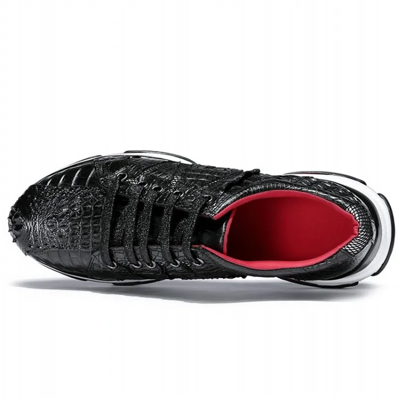 Роскошные мужские деловые повседневные туфли из натуральной крокодиловой кожи; кроссовки из натуральной крокодиловой кожи с круглым носком; обувь для джоггинга на плоской подошве со шнуровкой