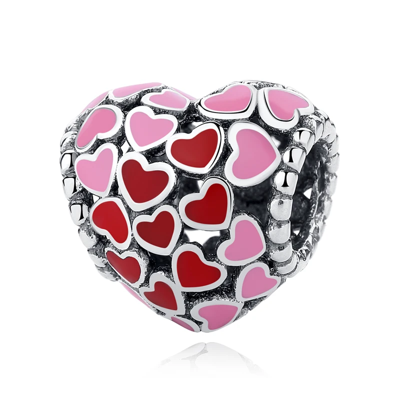 Enamel Heart 925 пробы, серебряный шарм для браслета, Пандора, браслет, семейное древо, любовь, сердце, шарм, для женщин, сделай сам, ювелирное изделие - Цвет: Enamel Heart