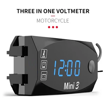 

6V-30V 12V 24V 3 in 1 Digital LED Display Voltmeter Waterproof Multifunction Universal Motorcycle Thermometer Time Meter